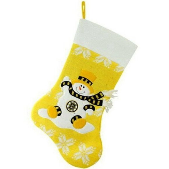 BOSTON BRUINS CHRISTMAS STOCKING NHL HOLIDAY SNOWMAN TEAM COLORS VERY CUTE NEW - Picture 1 of 2